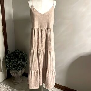 OLD NAVY oversized boho tank tiered sundress slub knit cotton spandex midi tan L